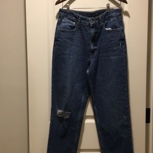 NWOT Free Assembly Super High Rise Straight distress denim jeans raw hem size 12